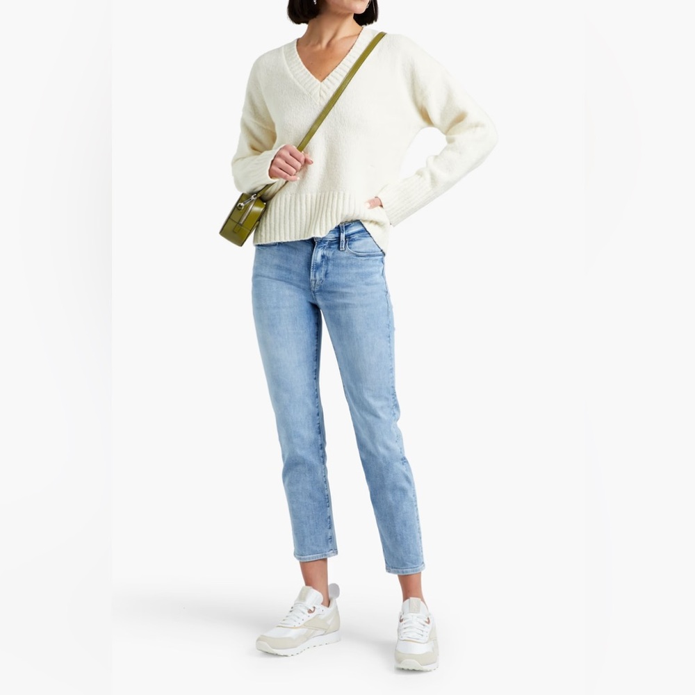Frame Women's Le Nouveau Cropped High-Rise Straight Organic Jeans Size 27 Blue